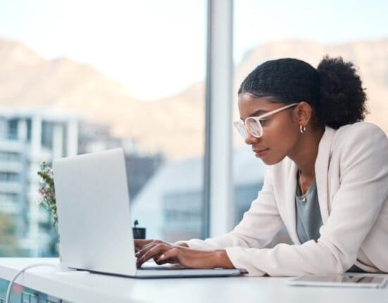woman writing online content
