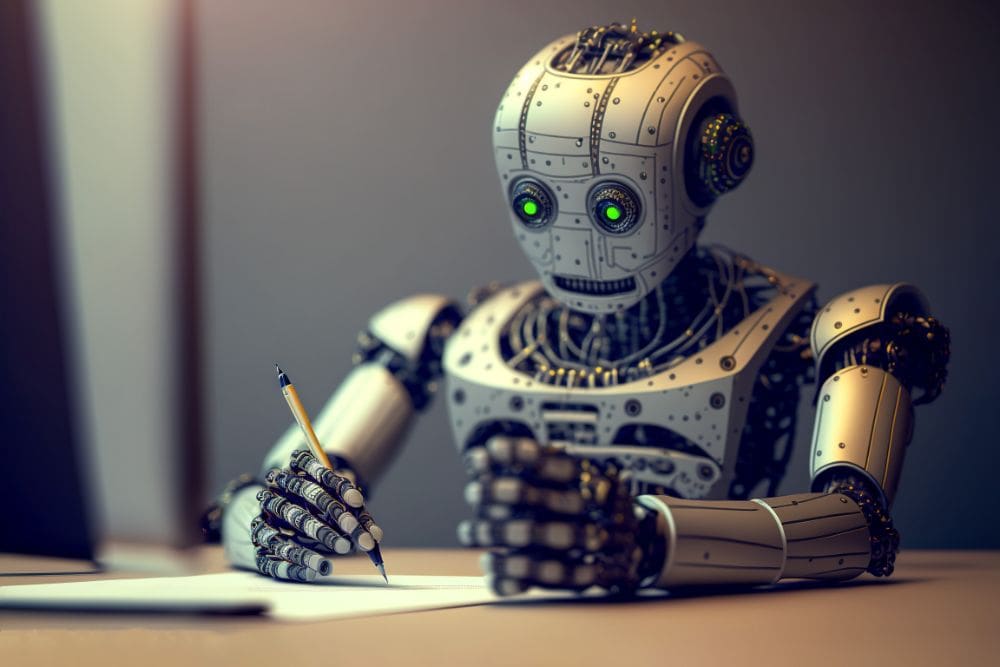 artificial intelligence shown by a robot working as a seo content editor