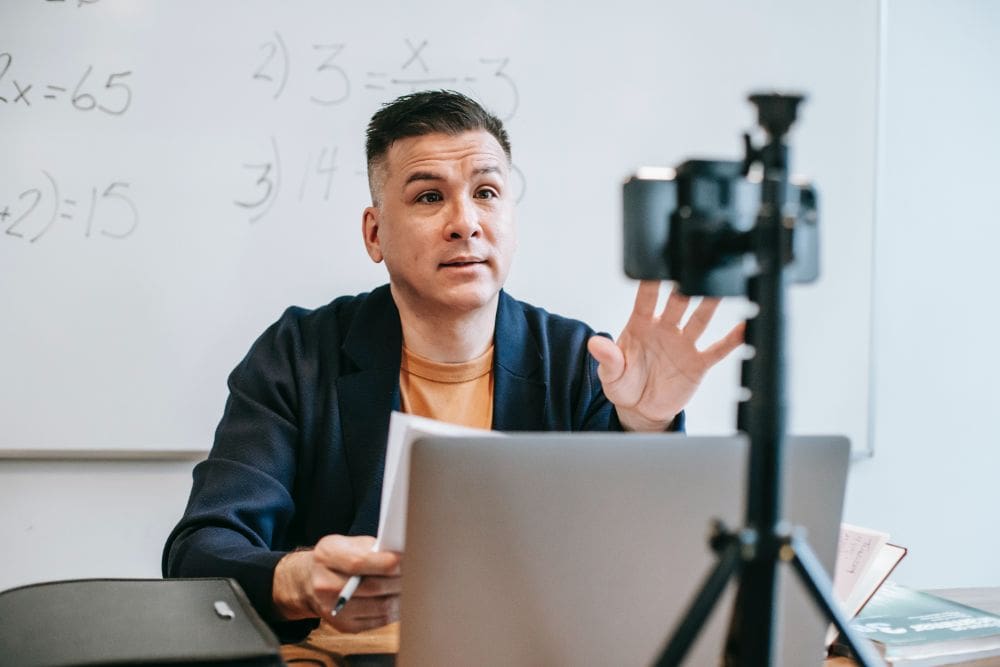 Podcast presenter discussing successful influencer marketing campaign